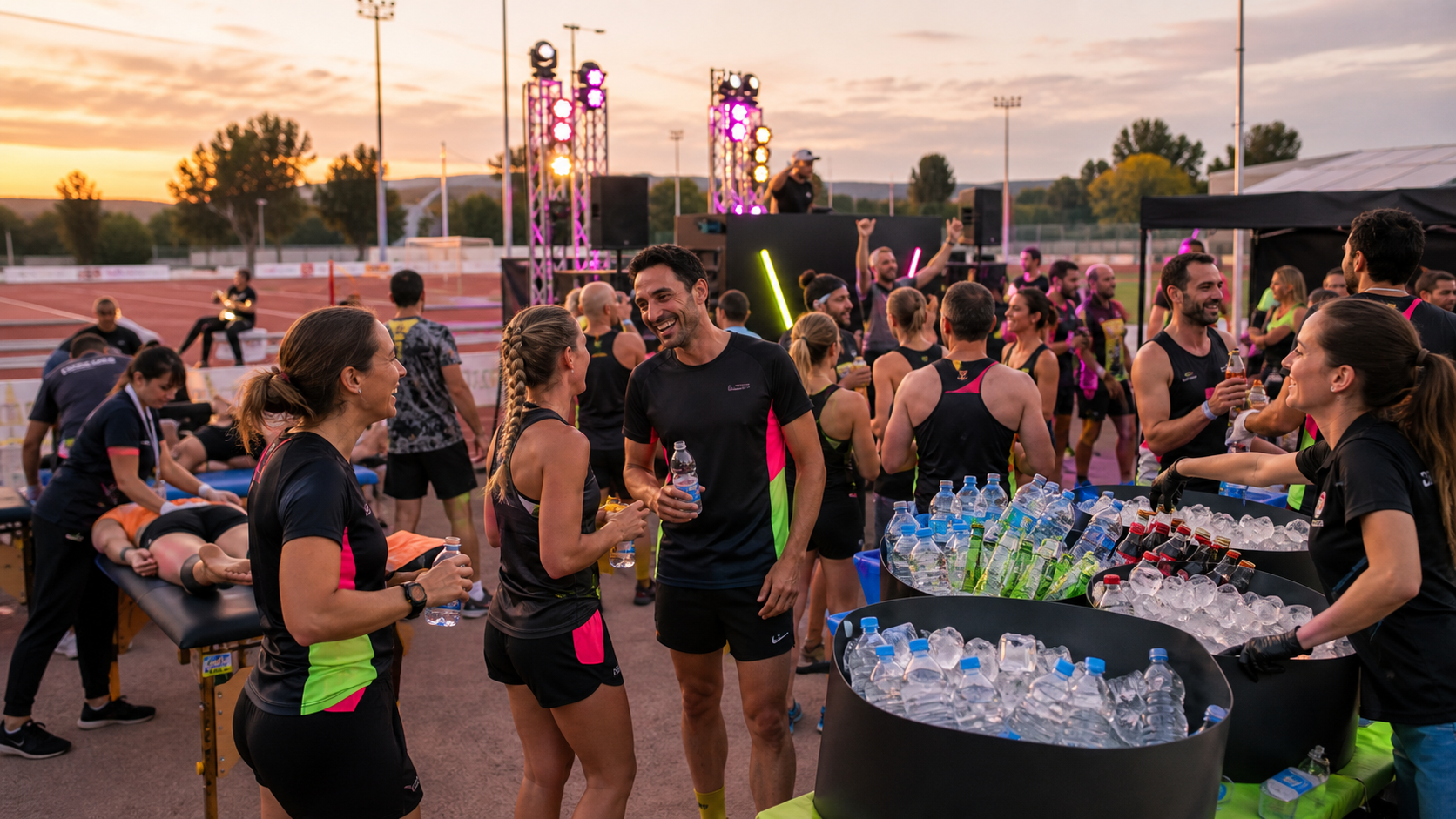 Recreación de la fiesta final KM 11 con DJ, fisioterapia y bebidas frías